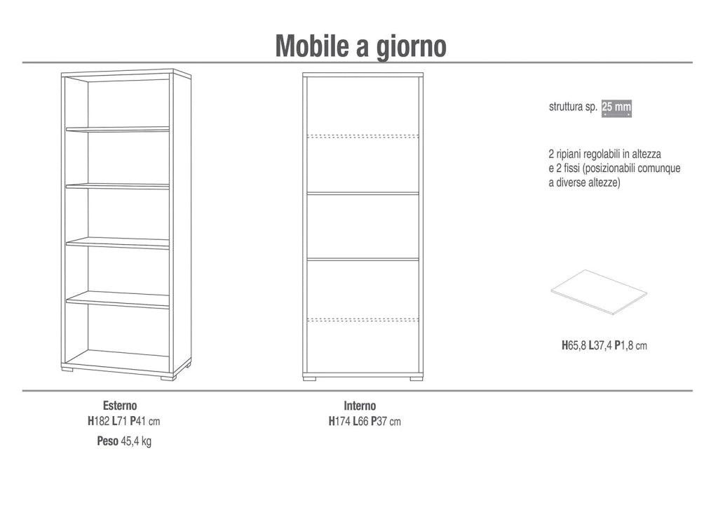 Libreria Modulare 5 Ripiani 71x182x41 cm Noce Stelvio