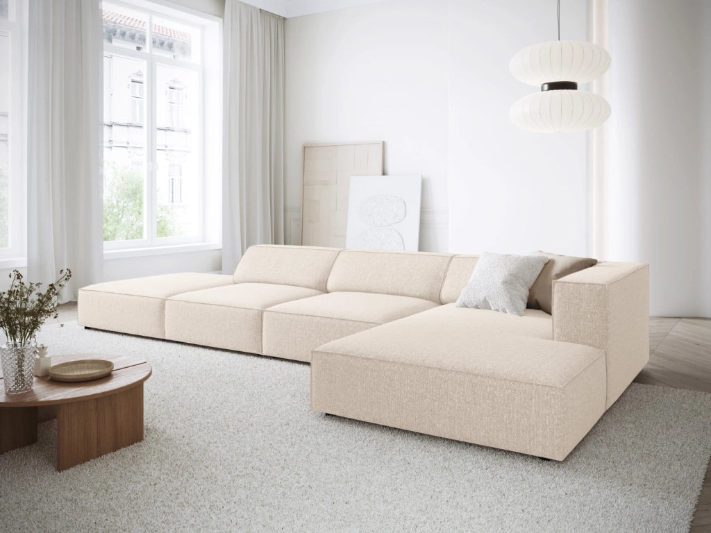 Cosmopolitan Design - Divano angolare destro "Arendal" 5 posti in ciniglia beige chiaro 