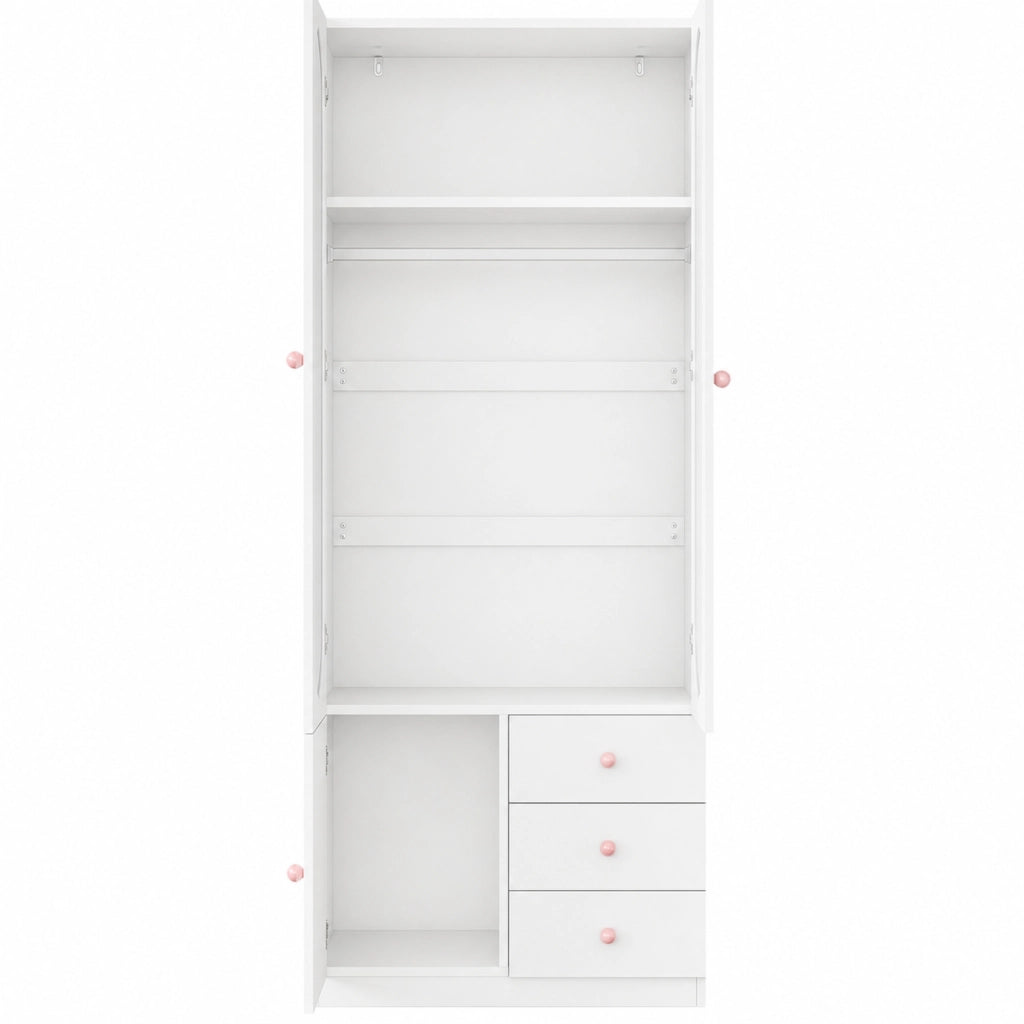 Armadio 80x50x200 cm con 2 ante e 3 cassetti in MDF bianco