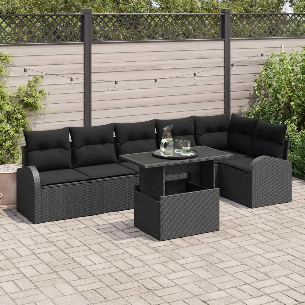 Set Divano da Giardino con archiviazione 7 pcs Nero polyrattan 3348659