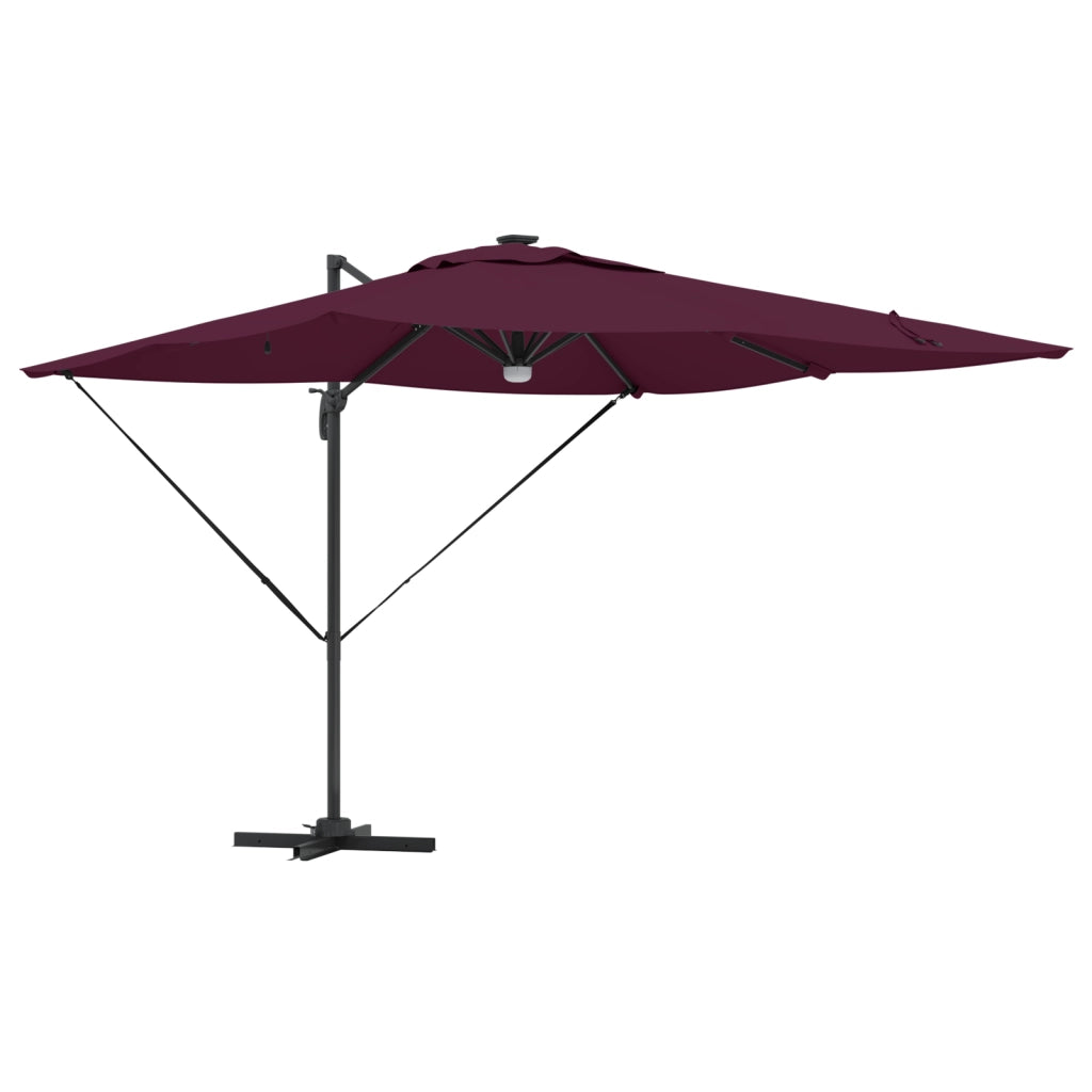 Ombrellone a sbalzo Roma con LED Borgogna 286x285x270 cm Alluminio