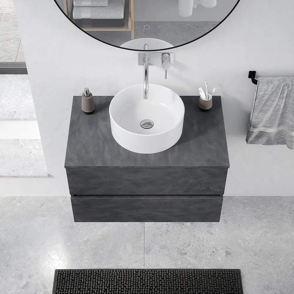 Mobile da bagno sospeso 70 cm effetto cemento scuro con top | Yili