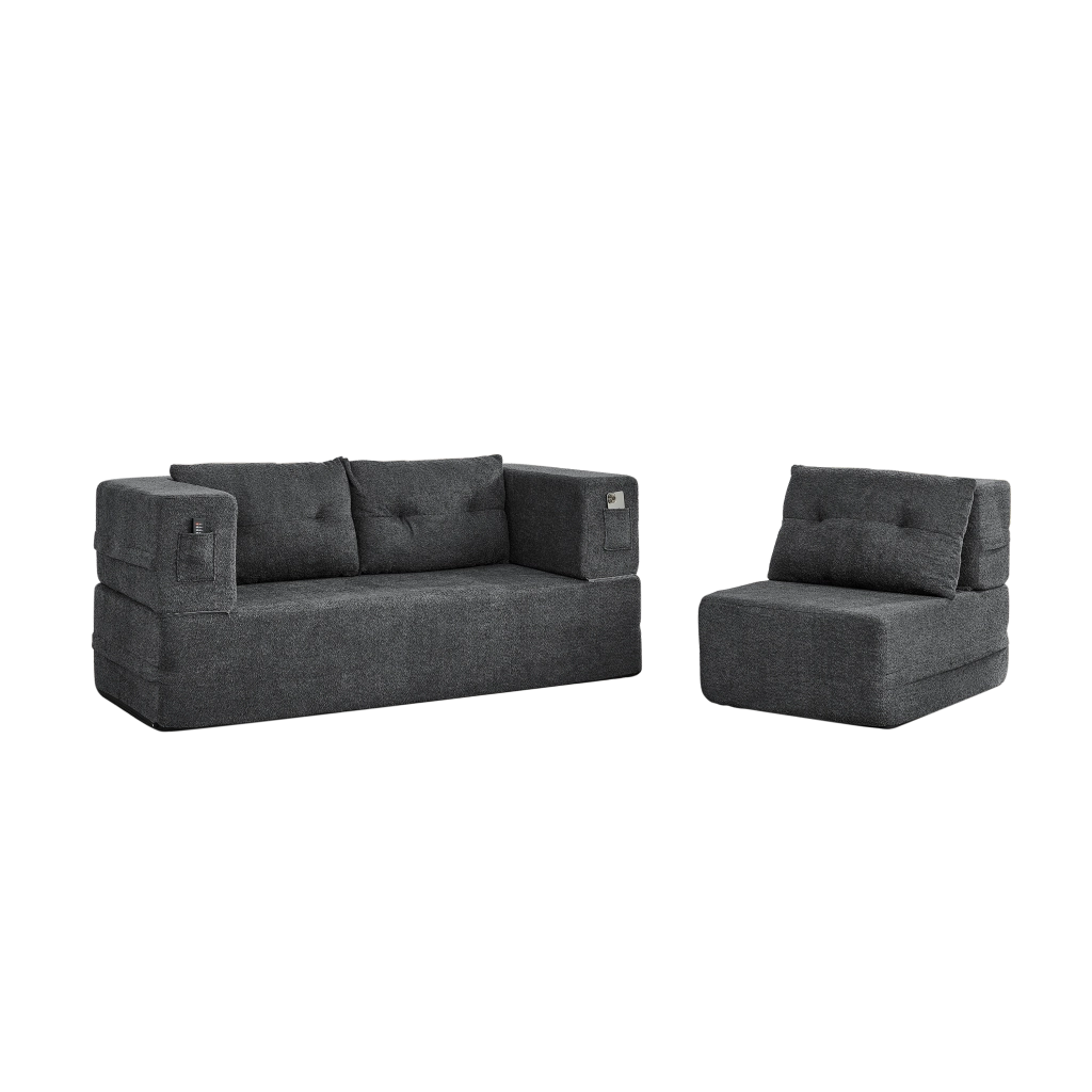 Divano Letto Modulare con Poltrona Pieghevole ¨C MINIMAL ¨C Grigio Chiaro