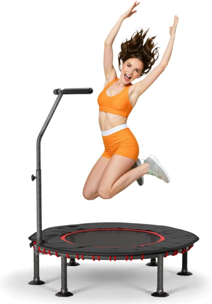 Trampolino Fitness da Interno | Copertura Protettiva Imbottita | Fino a 150 kg Capacità Carico | 3 Altezze Manubrio Regolabili | Senza Installazione | Bambini Adulti | Mini Ø102 cm | Casa