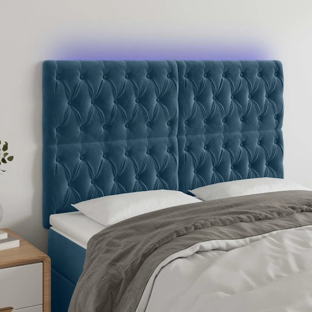 Testiera | Testata a LED Blu Scuro 160x7x118/128 cm in Velluto