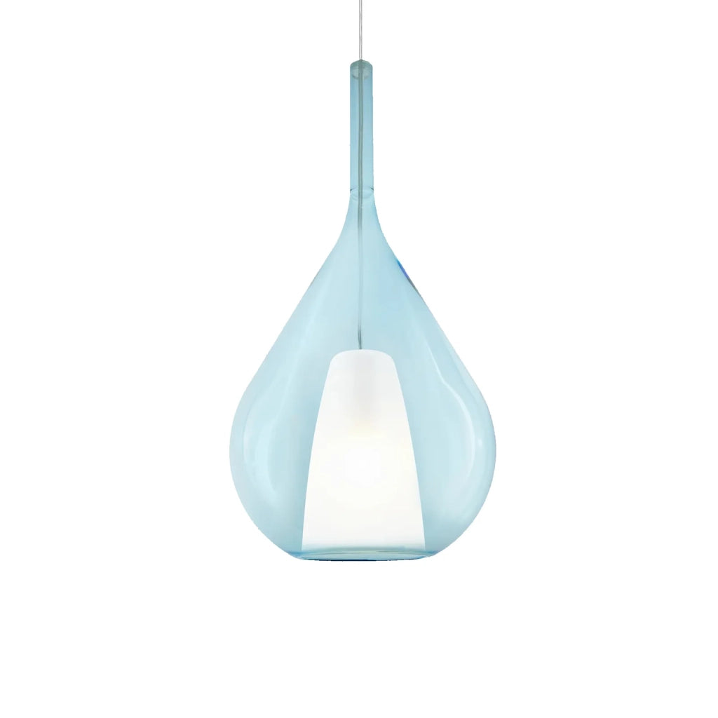 Sospensione Contemporanea Kalique Vetro Azzurro Bianco E Cromo 1 Luce E27 H59Cm