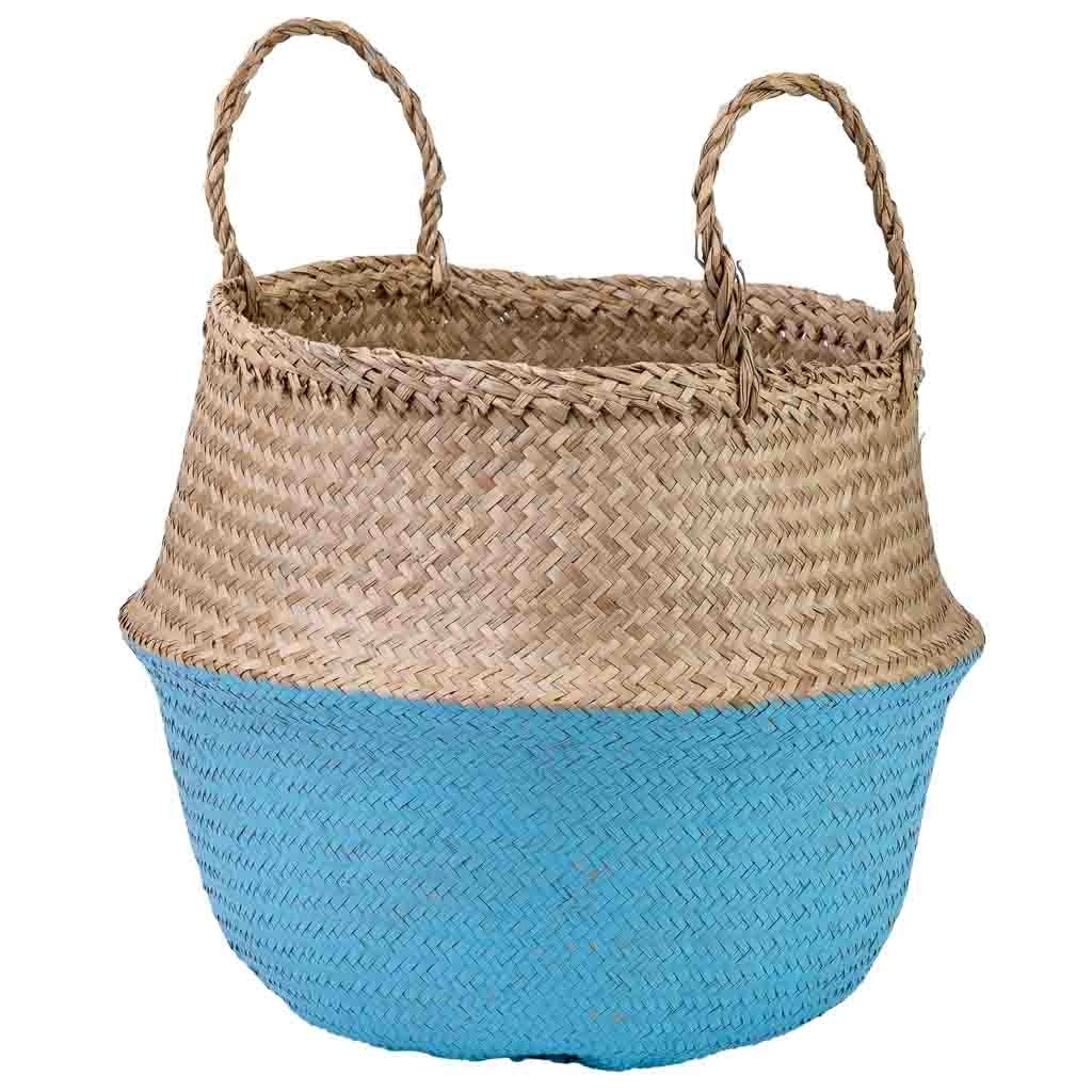 Cestino blu naturale con manici, D35x30/46h cm
