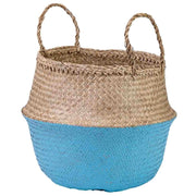 Cestino blu naturale con manici, D35x30/46h cm