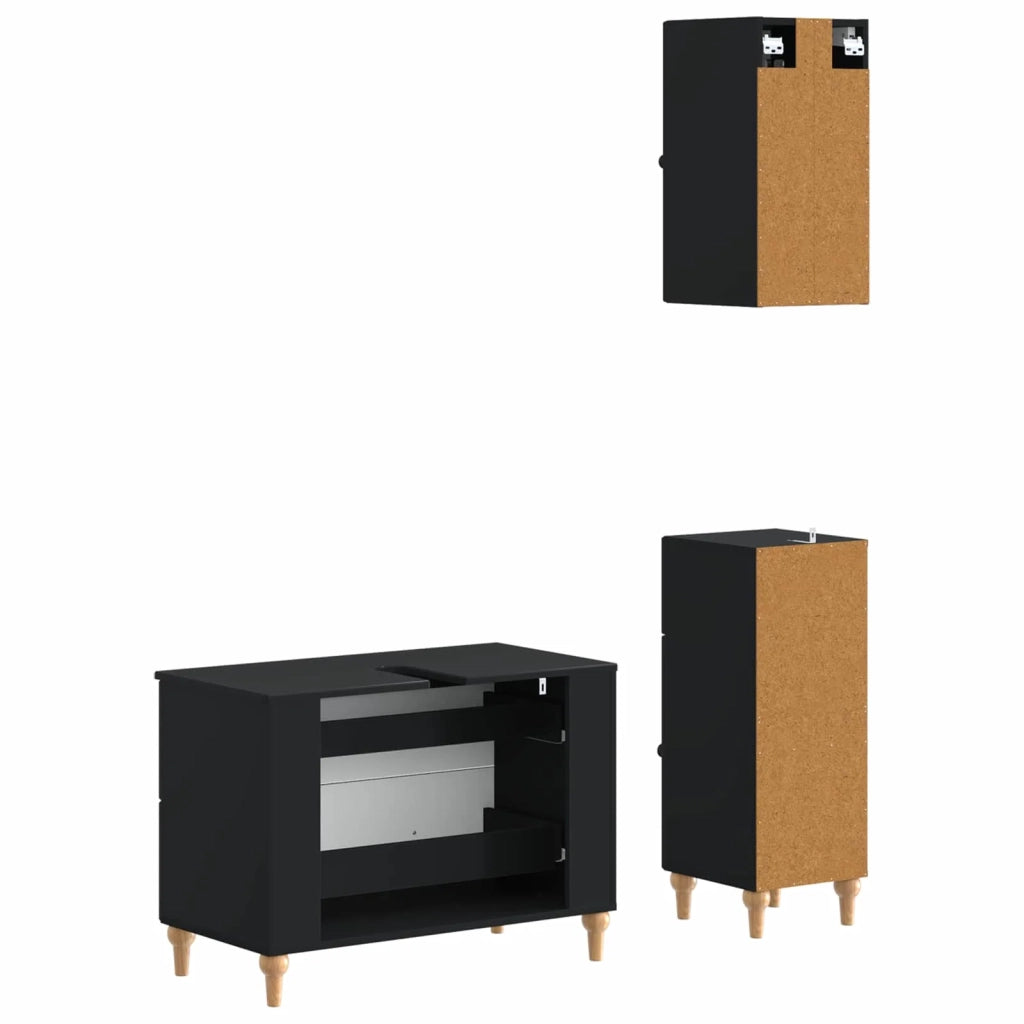 Set di armadietti da bagno in 3 pezzi ALKMAAR Nero 3417748