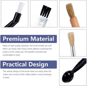Set di 5 Spazzole per Caffè in Legno - Spazzola per Macchina del Caffè - Nylon - Set di 5 Spazzole per Caffè con Punte Sottili - Manico Anticorrosivo - Spazzola per Macchina del Caffè