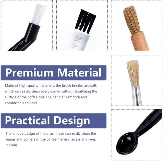 Set di 5 Spazzole per Caffè in Legno - Spazzola per Macchina del Caffè - Nylon - Set di 5 Spazzole per Caffè con Punte Sottili - Manico Anticorrosivo - Spazzola per Macchina del Caffè