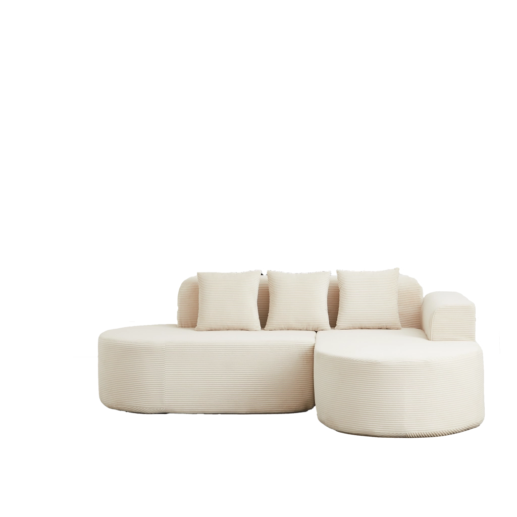 Divano angolare ¨C Minimal ¨C velluto crema 220cm con cuscini