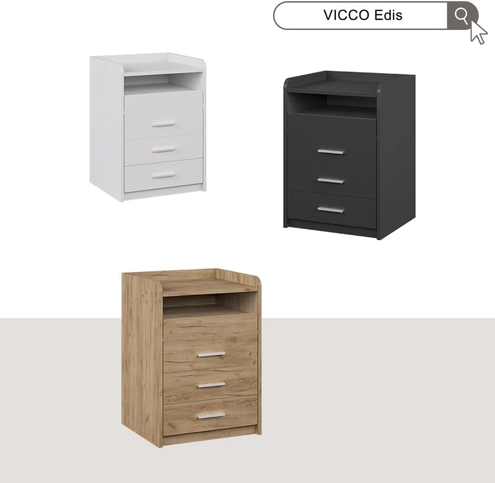 Comodino Edis, Antracite, Set di 2