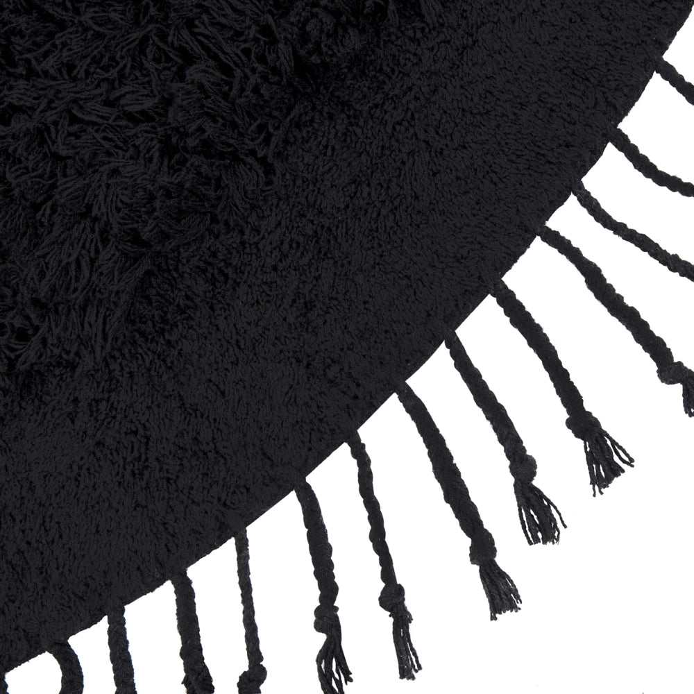 Tappeto rotondo in cotone nero ⌀ 140 cm con frange boho soggiorno camera da letto