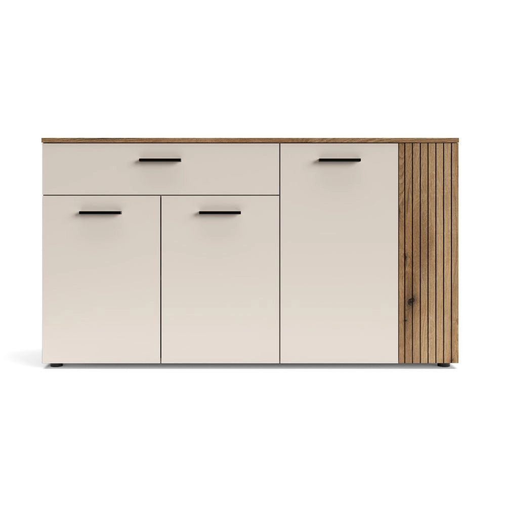 Credenza 4 ante e 1 cassetto Frezo03 cashmere e rovere con listelli verticali 150x42x83H