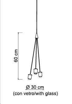 PERLA-S Sospensione senza base e senza vetri 3 luci attacco E14 cavo 350cm altezza 60cm