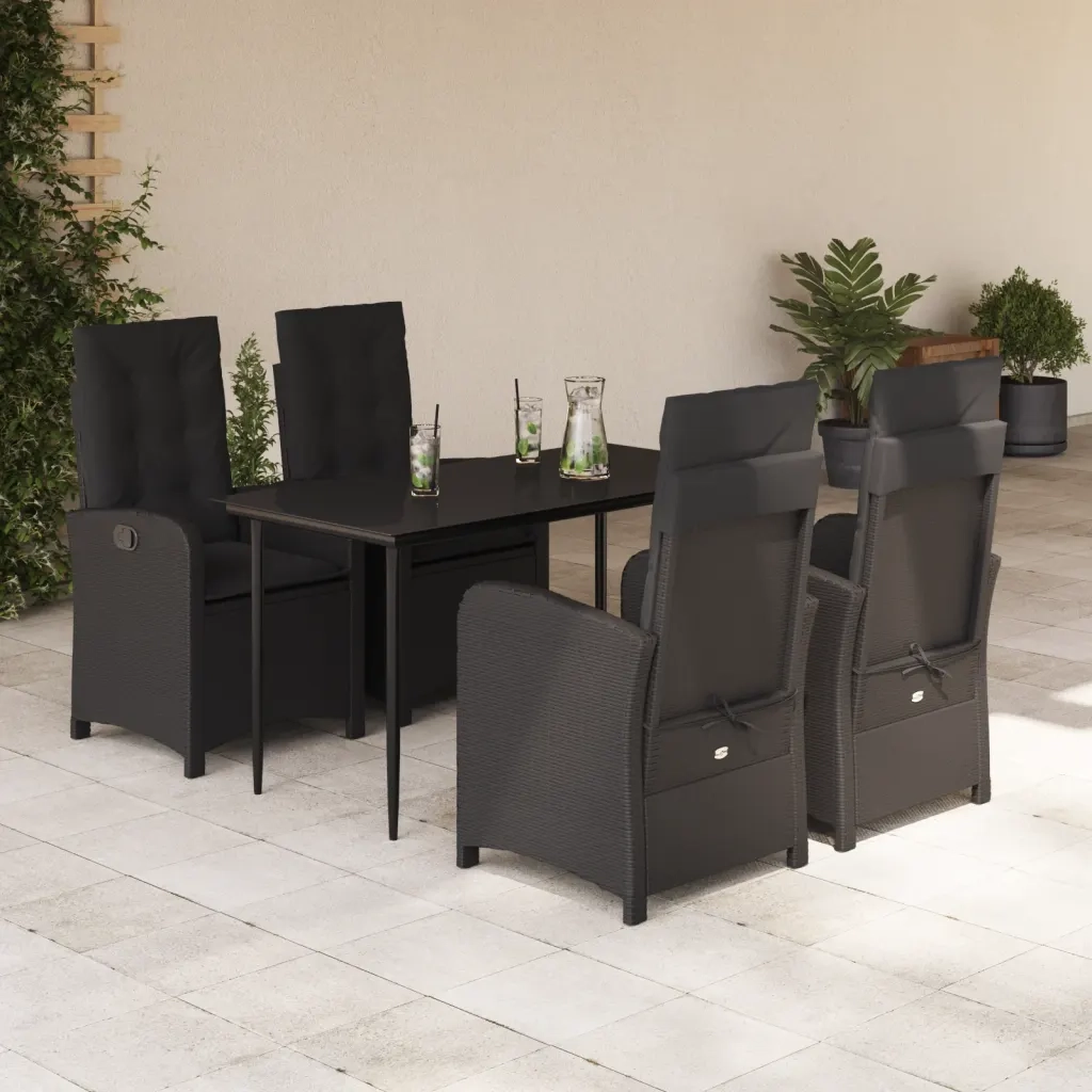 Set da Pranzo da Giardino 5 pz Nero con Cuscini in Polyrattancod mxl 111382