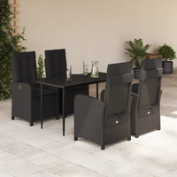 Set da Pranzo da Giardino 5 pz Nero con Cuscini in Polyrattancod mxl 111382