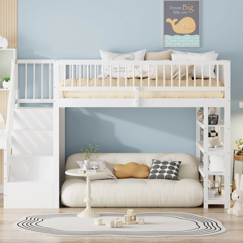 LETTO A CASTELLO multifunzionale 90 x 200 cm bianco con armadio e ripiani