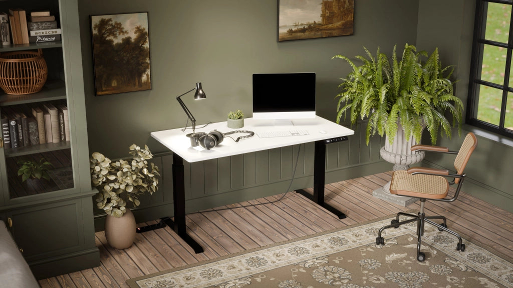 SCRIVANIA ELETTRICA REGOLABILE NOOM LONG DESK MOTION 150 GAMBE NERE PIANO BIANCO MOON