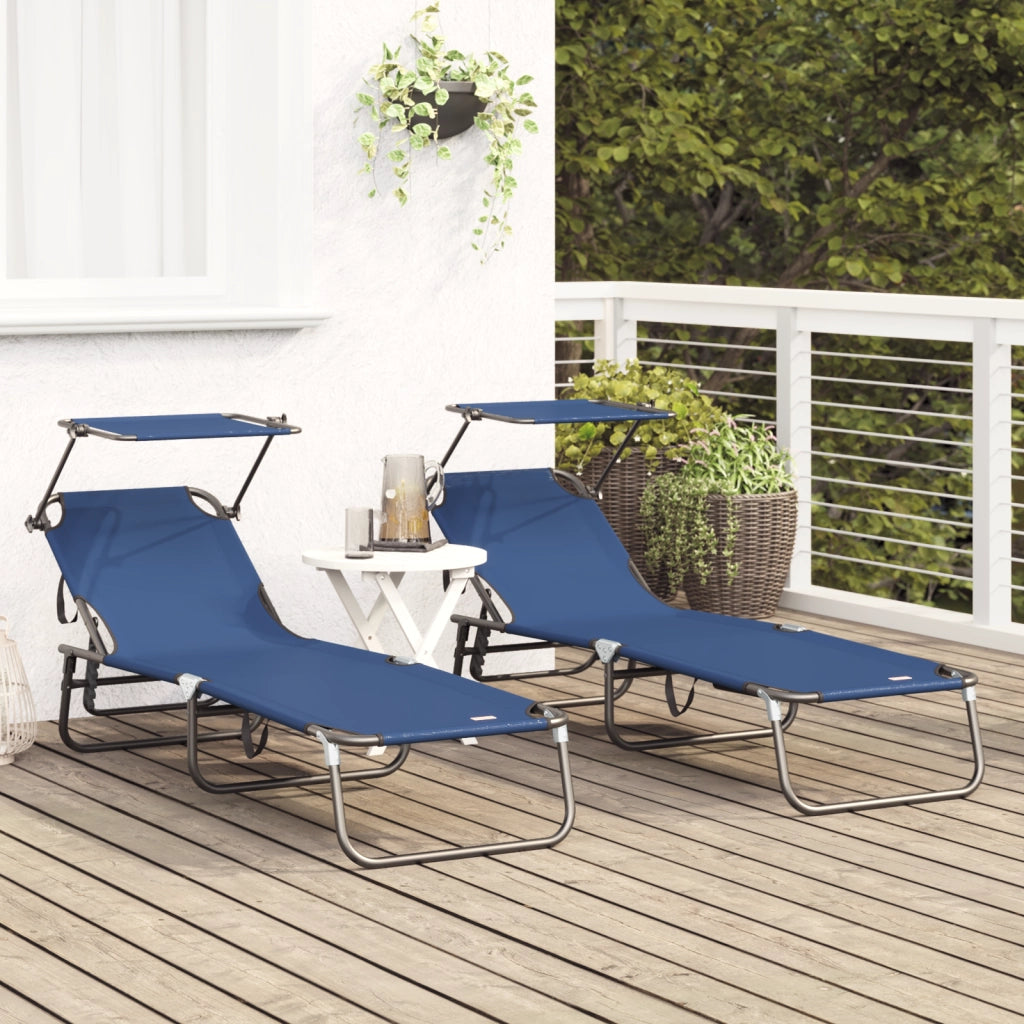 Lettini prendisole 2 pcs con tettuccio Blu in tessuto Oxford 600D