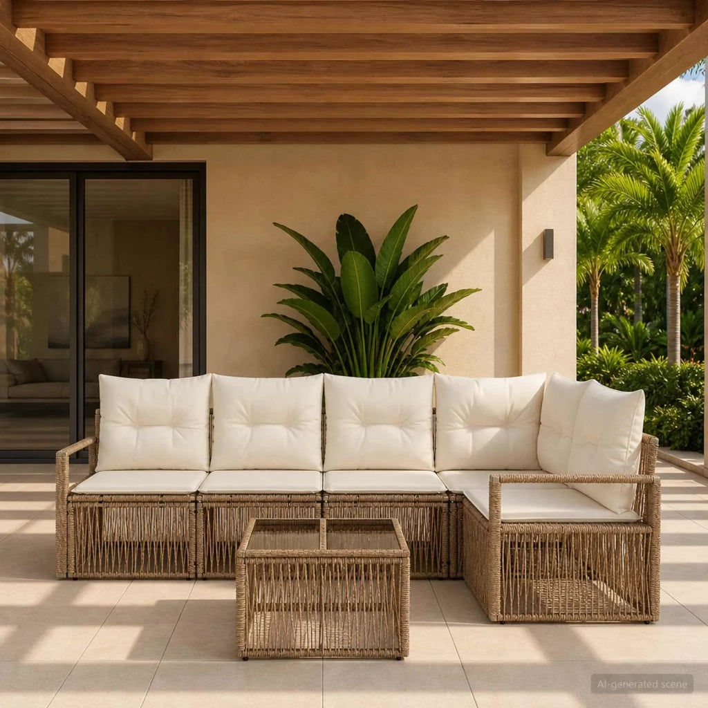 Set Divano da Giardino 6 pcs Beige polyrattan 3435714