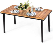 Tavolo da Giardino in Legno di Acacia, Tavolo Rettangolare con Struttura in Acciaio e Foro per Ombrellone, Ideale per Giardino Cortile Balcone, 140 x 75 x 76 cm