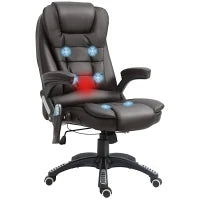 Poltrona Massaggiante da Ufficio ad Altezza Regolabile con 6 Punti Massaggianti, in PU, 62x68x111-121 cm, Marrone