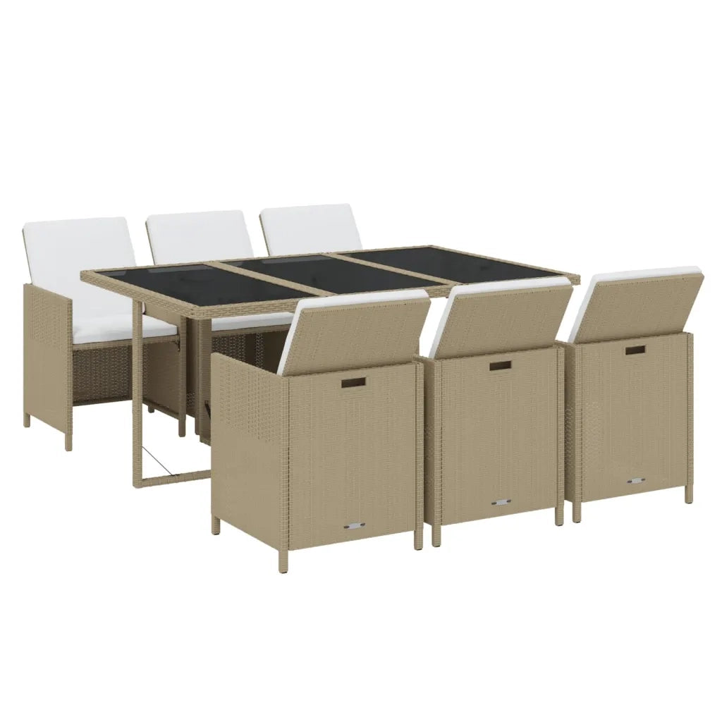 Set da Pranzo per Giardino 7pz con Cuscini in Polyrattan Beige cod mxl 38596
