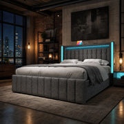 LETTO 140x200 cm Grigio in lino con funzione di ricarica e 4 cassetti