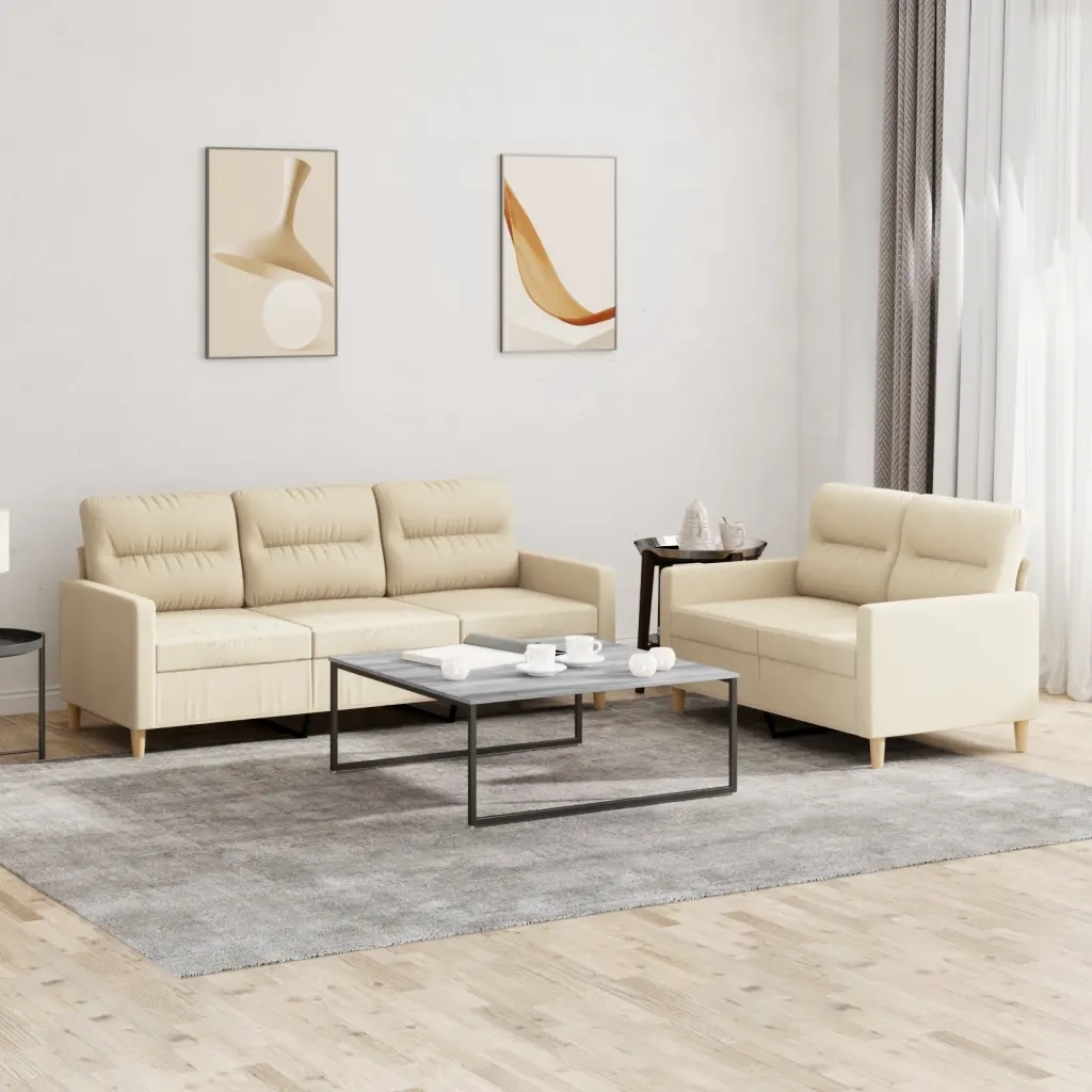 vidaXL Set di Divani 2 pz con Cuscini Crema in Tessuto
