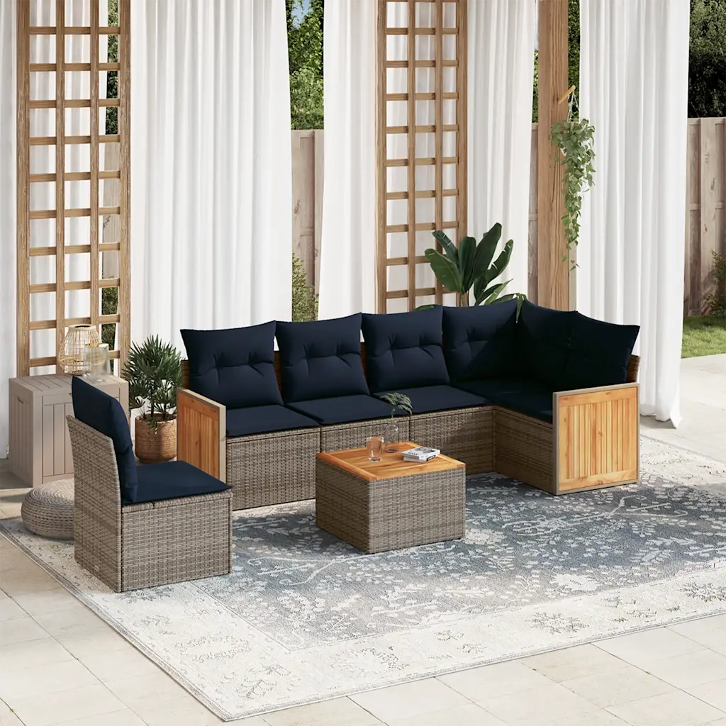 Set Divani da Giardino 7 pz con Cuscini Grigio in Polyrattan 3227706