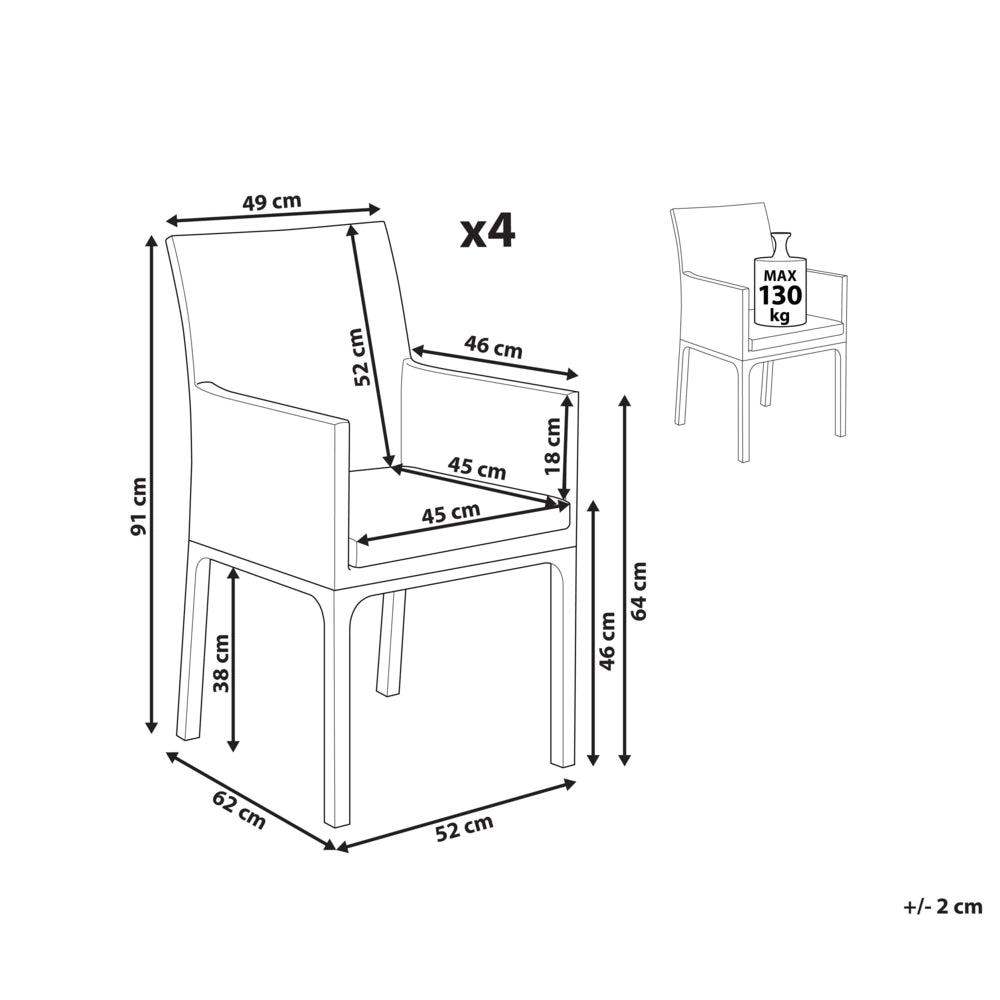Set di 4 sedie da giardino rivestimento in Textilene grigio gambe bianche in alluminio schiuma ad asciugatura rapida