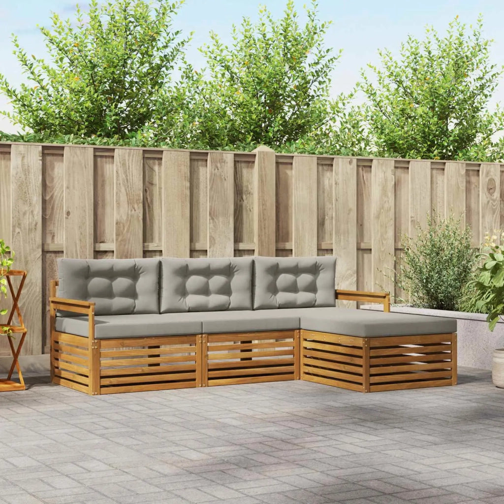 Set di divani da esterno con cuscino Grigio Naturale e Chiaro