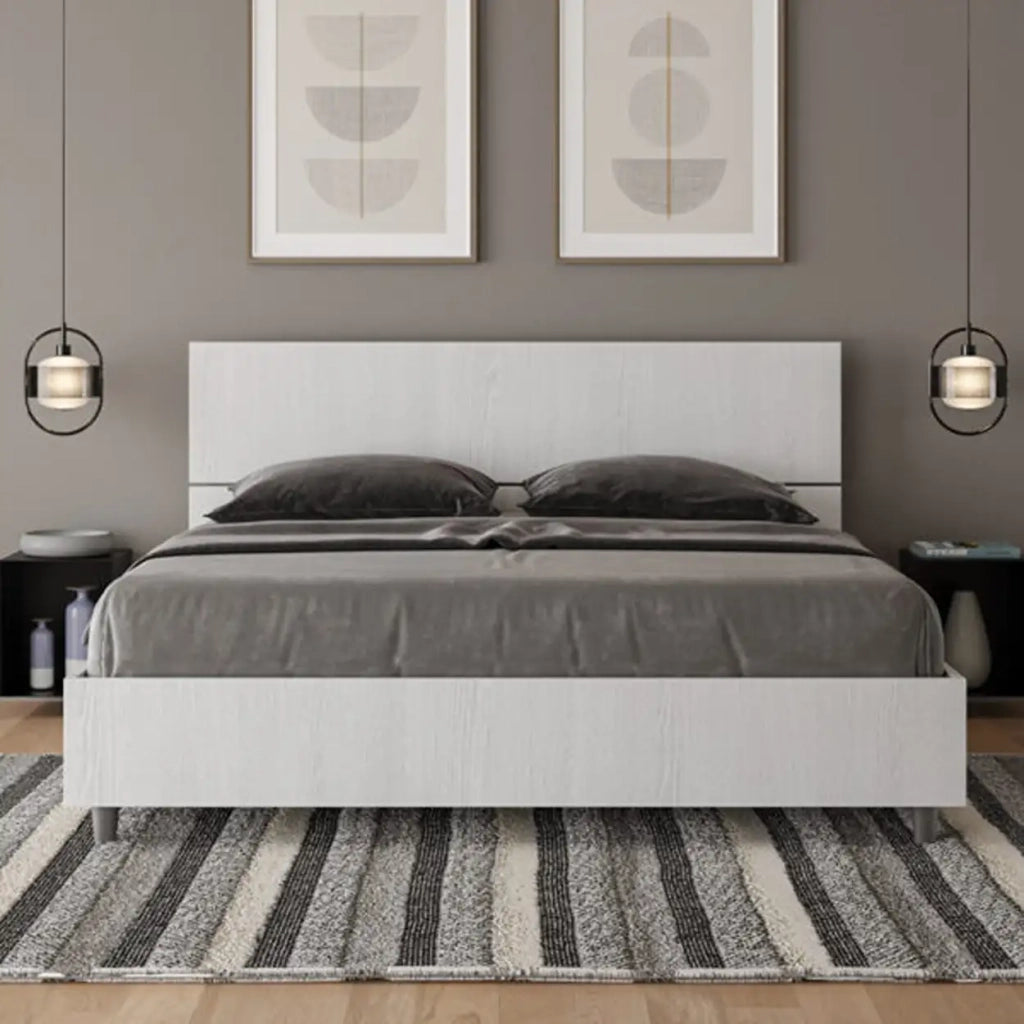Letto matrimoniale contenitore doppia alzata 160x190 testata dritta bianco frassino Demas