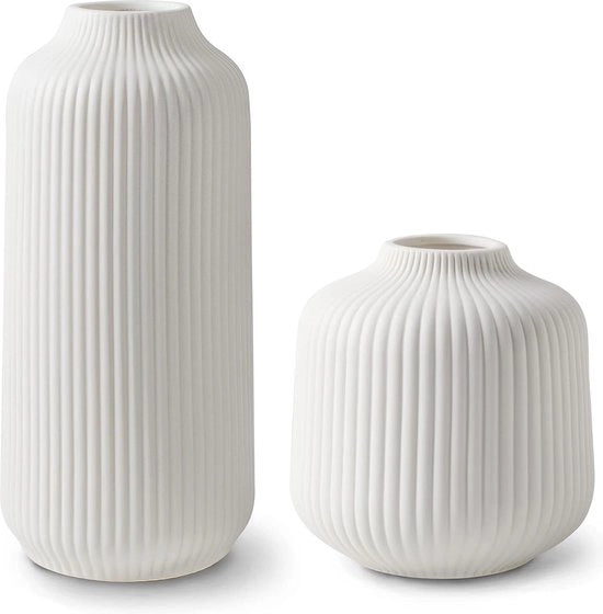 Vasi ceramici con solchi, decorazione moderna per vasi, per pampas, decorazione boho per vetrina, set di vasi, materiale: matite bianche per fiori, vaso per fiori come decorazione per abitazione per fiori freschi.