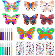 40 set di attività creative per bambini - farfalla in legno, matite aquarello, adesivi con pietre preziose - kit di fai da te per il compleanno dei bambini