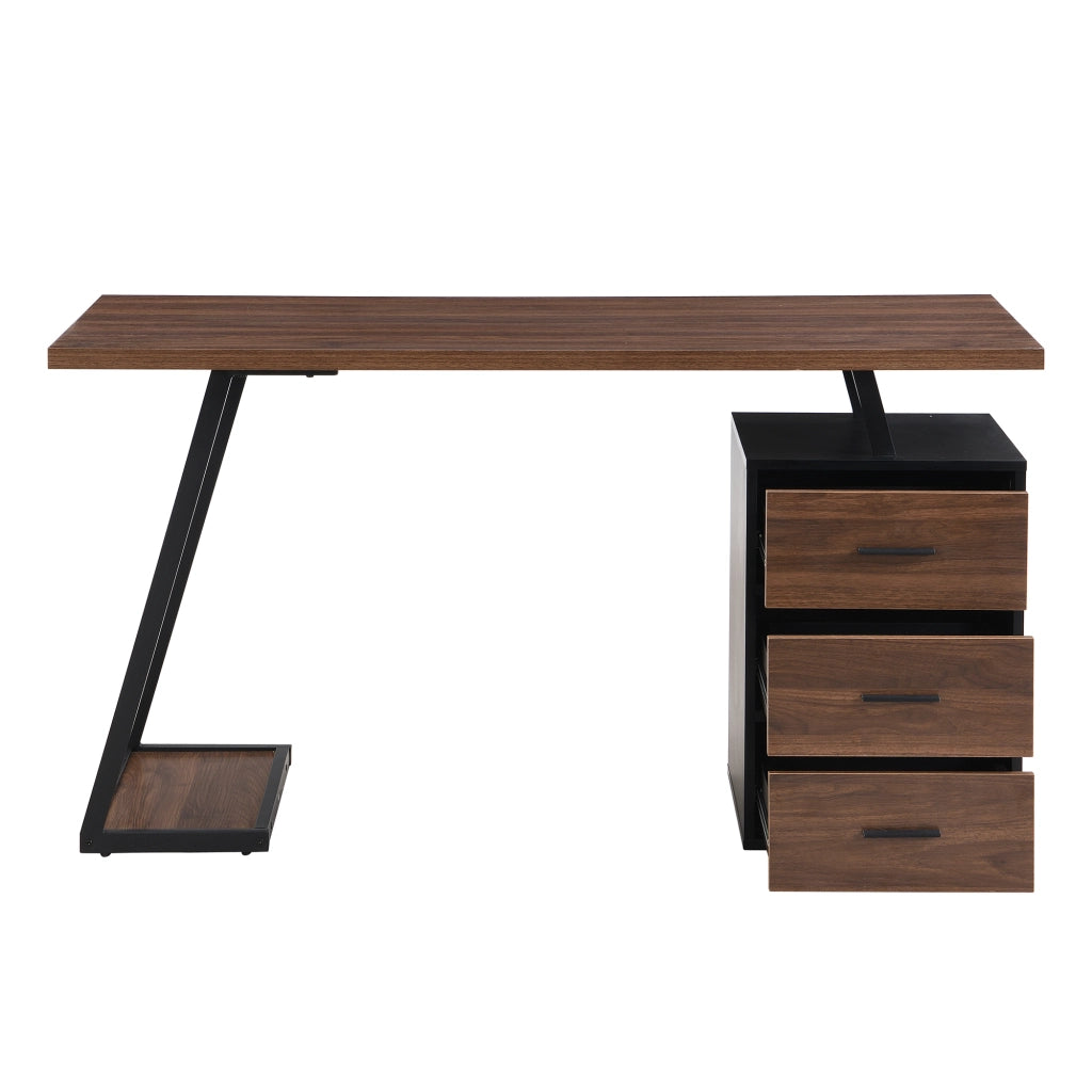 Scrivania lineare con 3 cassetti e organizer con supporto unità centrale per ufficio e studio marrone scuro 135.5 × 58 × 75 cm