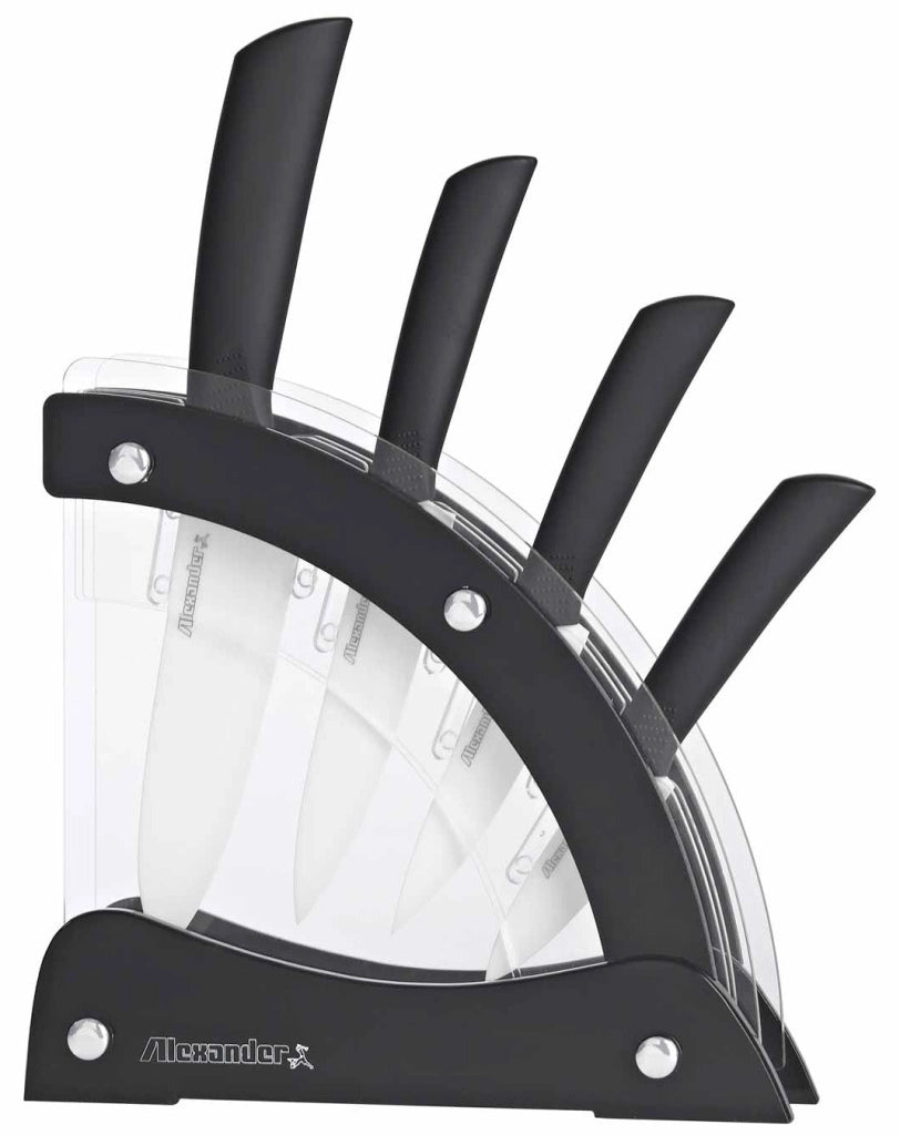 Ceppo con 4 Coltelli in Ceramica Alexander Vela Nero