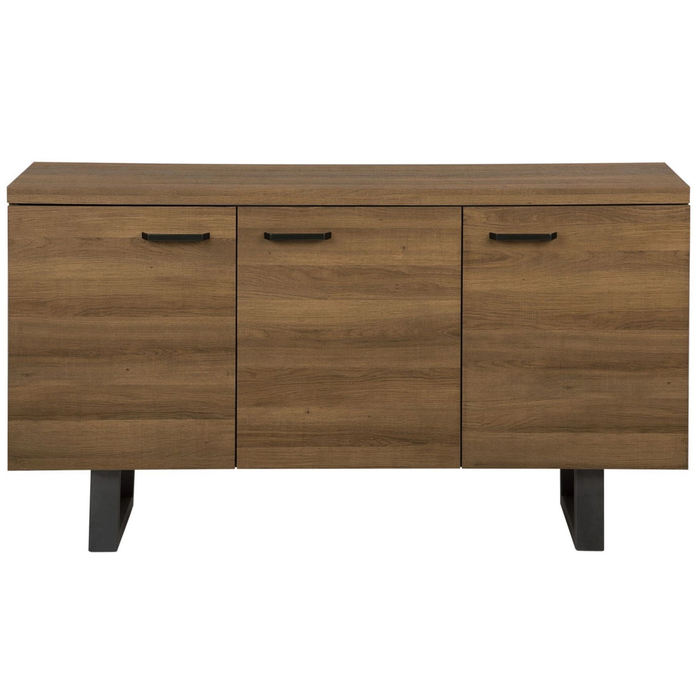 Madia credenza a 3 ante in legno scuro con base in metallo a slitta grigia in alluminio con ripiani Mobile contenitore per la casa industriale