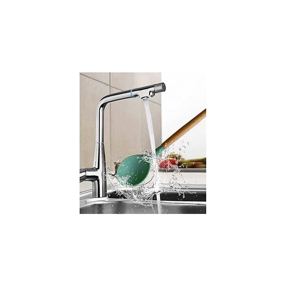 Trade Shop - Set 12 Utensili Da Cucina In Silicone Con Manico Legno Antiaderenti Resistenti -