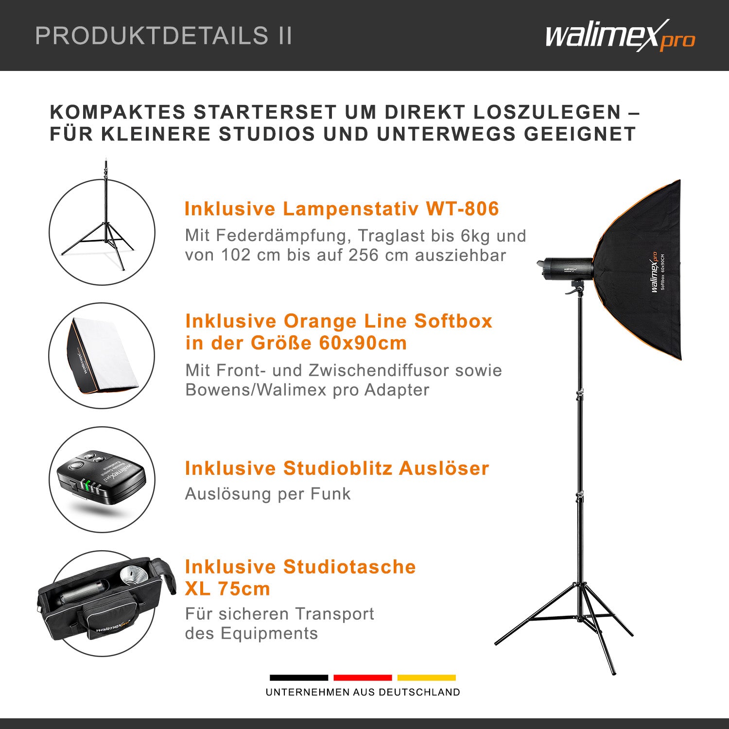 Campaigner 400 HS Set Single flash fotografico da studio, luce LED da 400 W per foto e video, con softbox stativo luci e accessori