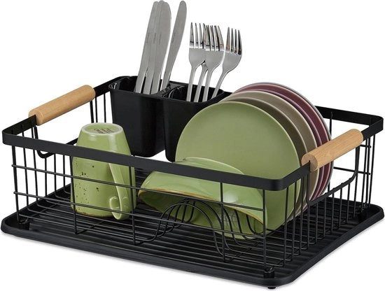 Afdruiprek con contenitore per residui e cassetta per liquidi - Asciugamani per la cucina in plastica e metallo nero