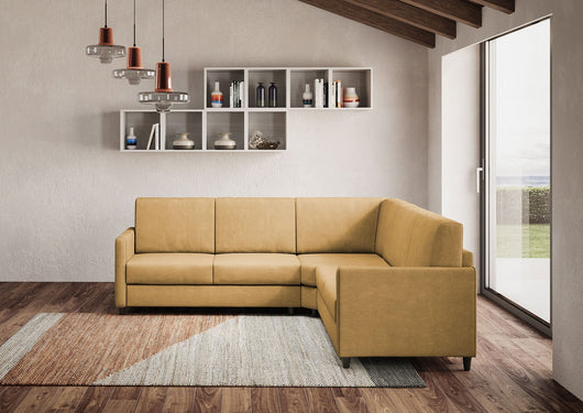 Divano Angolare 5 Posti 221x221x85 cm Karay in Tessuto Ocra