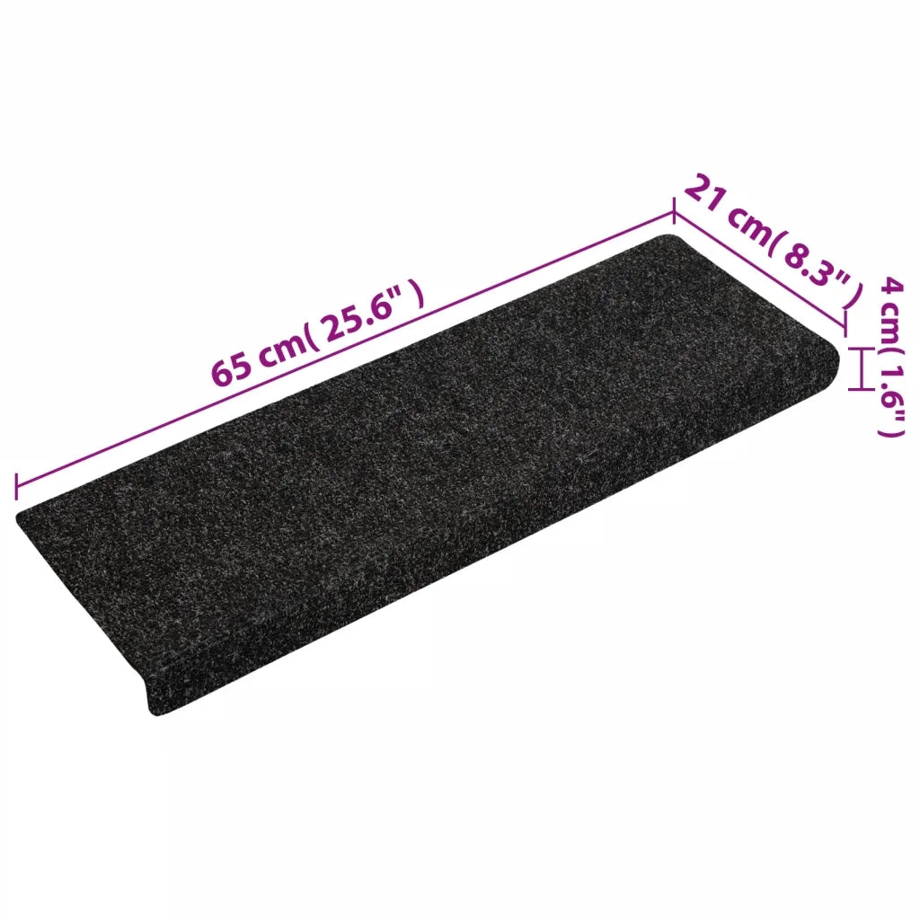 Tappetini per scale autoadesivi 15 pz 65x21x4 cm neri bordo rettangolare 134563
