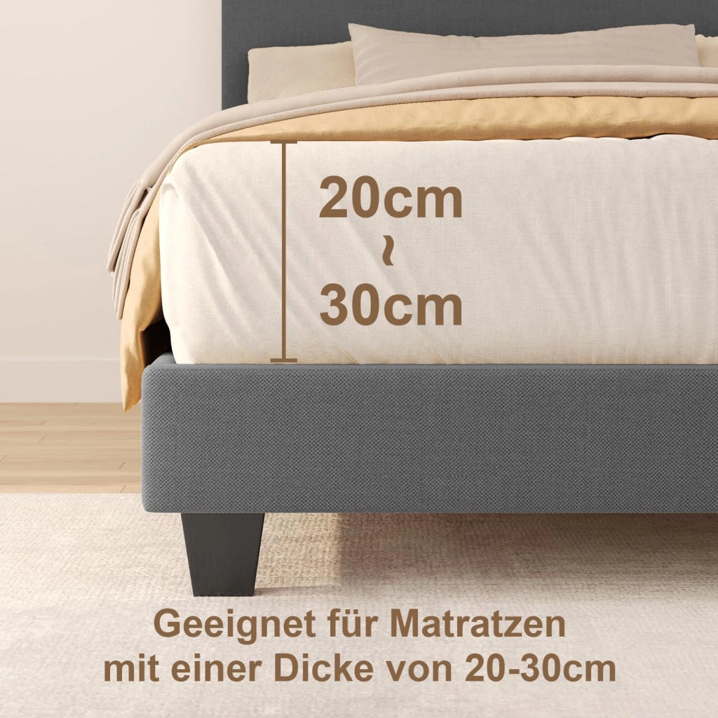 Letto imbottito 120x200cm con luce LED, Letto a piattaforma imbottito, Struttura in ferro, Testiera imbottita, Bse robusta, Adatto per camere degli ospiti (Grigio scuro)