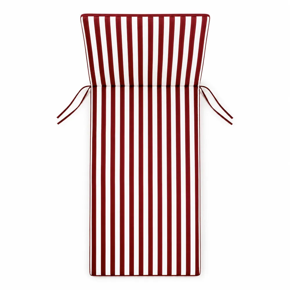 Cuscino per lettino da esterno 190x60 cm a righe con schienale reclinabile e laccetti in poliestere – Bordeaux/Bianco