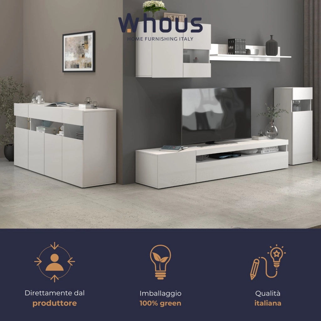 WHOUS Parete attrezzata Potenza set soggiorno bianco lucido 240x40x160 cm