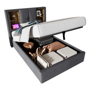 Letto Contenitore Singolo 90x200 cm; con Ricarica Wireless; USB e Type-C; in Cotone Grigio