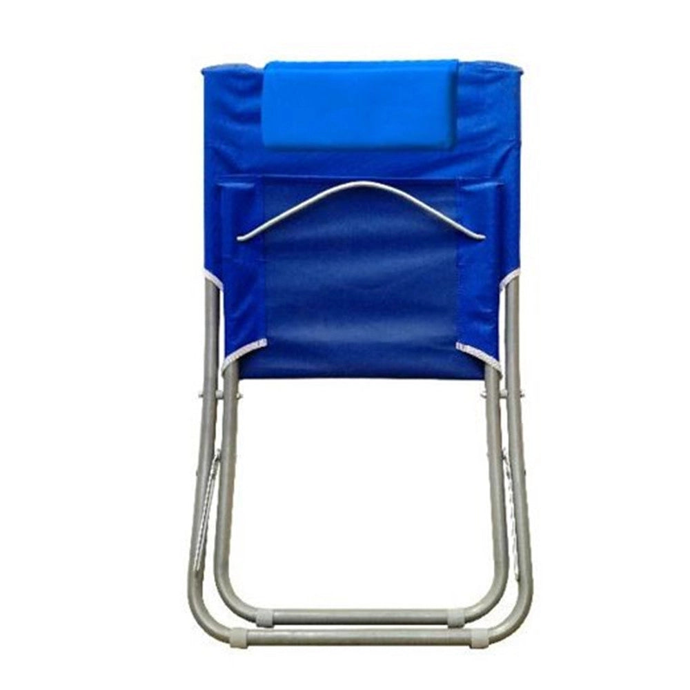 Trade Shop - Spiaggina Con Cuscino Per Testiera Blu 57 X 47 X 95 Cm Pieghevole Portatile 281015 -